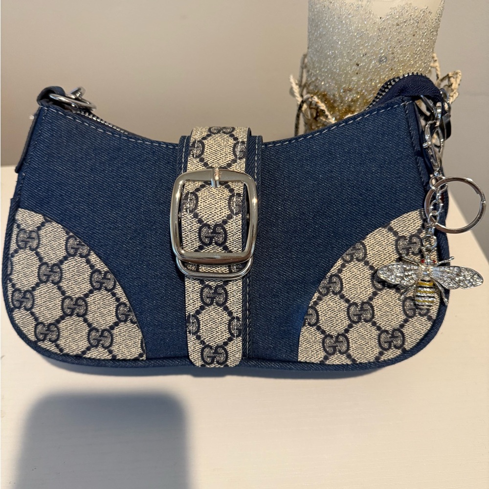 Upcycled Gucci Blue and Cream Women's Bag